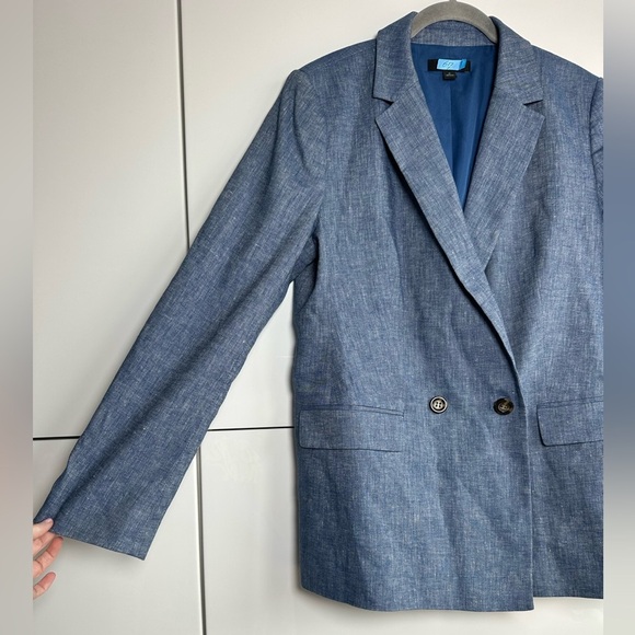 Ann Taylor Linen Chambray Blazer Size 12 Blue Jacket Office Career Internship - Picture 4 of 7